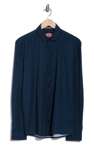 Soul Of London Microfiber Button-up Sport Shirt In Blue