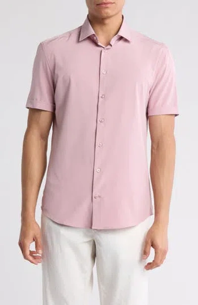 Soul Of London Microfiber Stretch Short Sleeve Button-down Shirt In Pink