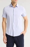 Soul Of London Microfiber Stretch Short Sleeve Button-down Shirt In Blue
