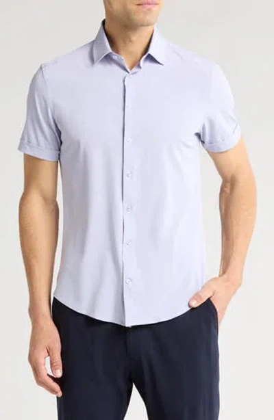 Soul Of London Microfiber Stretch Short Sleeve Button-down Shirt In Blue
