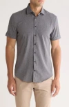 Soul Of London Microfiber Stretch Short Sleeve Button-down Shirt In Black