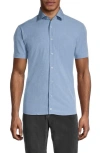 Soul Of London Microfiber Stretch Short Sleeve Button-down Shirt In Light Blue