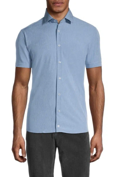 Soul Of London Microfiber Stretch Short Sleeve Button-down Shirt In Light Blue