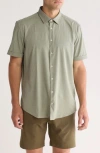 Soul Of London Microfiber Stretch Short Sleeve Button-down Shirt In Sage