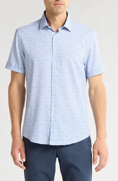 Soul Of London Short Sleeve Stretch Button-up Sport Shirt In Blue