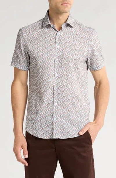 Soul Of London Short Sleeve Stretch Button-up Sport Shirt In Gray