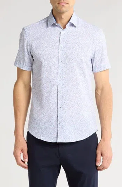 Soul Of London Short Sleeve Stretch Button-up Sport Shirt In Blue