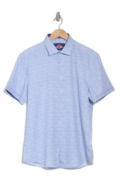 Soul Of London Short Sleeve Stretch Button-up Sport Shirt In Blue/bleu