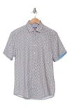 Soul Of London Short Sleeve Stretch Button-up Sport Shirt In Blue/green/white Multi