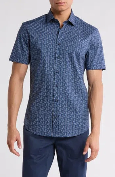 Soul Of London Short Sleeve Stretch Cotton Sport Shirt In Blue