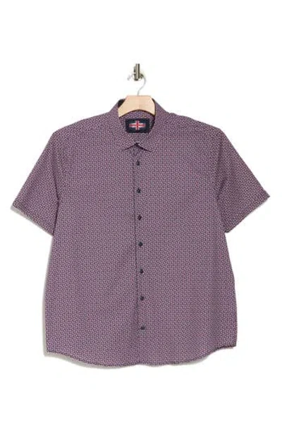 Soul Of London Short Sleeve Stretch Cotton Sport Shirt In Burgundy/bourgogne