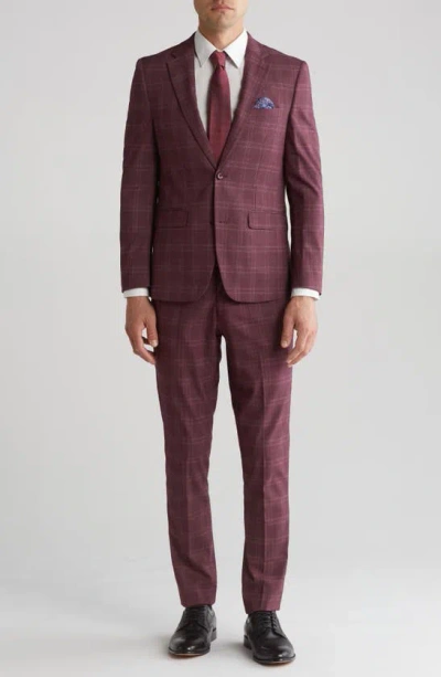 Soul Of London Soul Fancy Plaid Suit In Burgundy