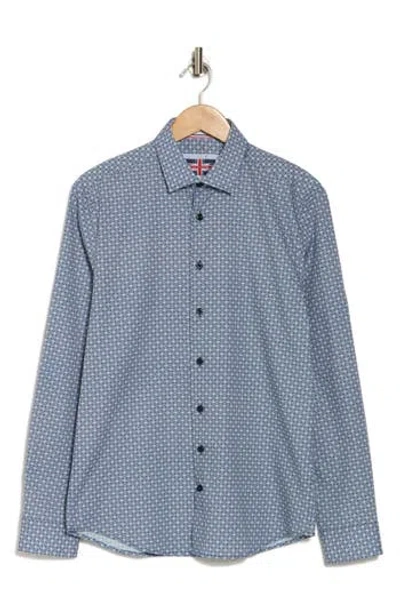 Soul Of London Stretch Cotton Button Up Shirt In Blue/bleu
