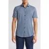 Soul Of London Stretch Sport Short Sleeve Button-up Shirt In Blue