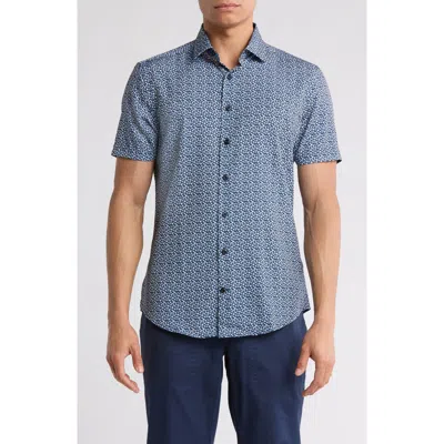 Soul Of London Stretch Sport Short Sleeve Button-up Shirt In Blue