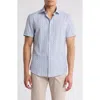 Soul Of London Stretch Sport Short Sleeve Button-up Shirt In Blue