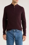 Soul Of London Textured Cotton Quarter Zip Sweater In Burgundy