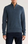 Soul Of London Textured Cotton Quarter Zip Sweater In Blue