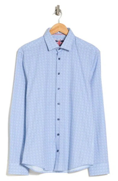 Soul Of London Tile Print Stretch Cotton Button-up Shirt In Blue