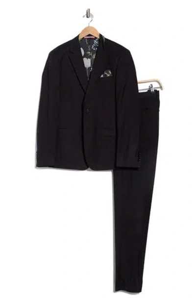 Soul Of London Tonal Plaid Notch Lapel Suit In Black