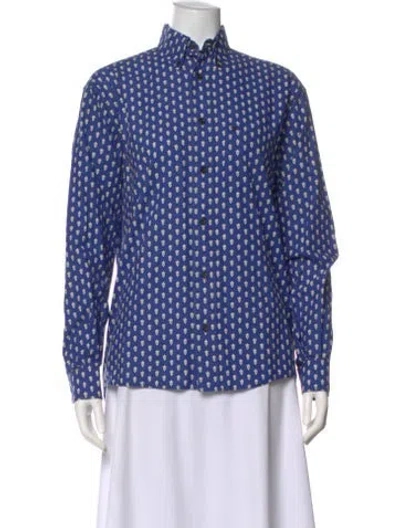 Pre-owned Souleiado Floral Print Long Sleeve Blouse In Blue