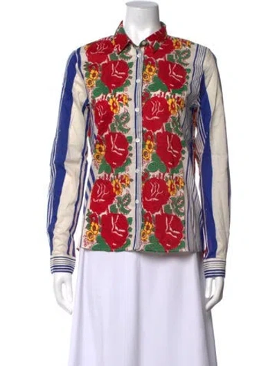 Pre-owned Souleiado Floral Print Long Sleeve Top W/ Tags In Red