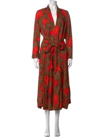 Pre-owned Souleiado Floral Print Midi Length Dress In Orange
