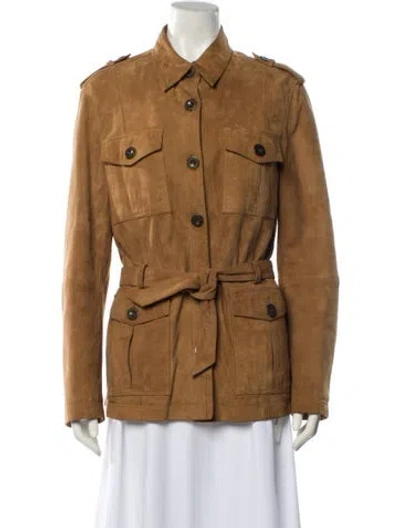 Pre-owned Souleiado Leather Utility Jacket In Brown