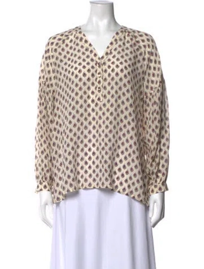 Pre-owned Souleiado Silk Paisley Print Blouse In Neutral