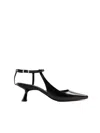 Souliers Martinez Leather Sling Back Pumps With Kitten Heel In Black