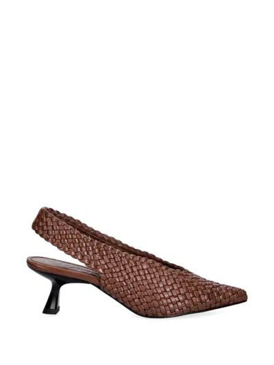 Souliers Martinez Bianca Woven Pumps In Burgundy