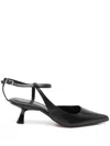 Souliers Martinez Leather Sling Back Pumps With Kitten Heel In Black