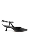 Souliers Martinez Leather Sling Back Pumps With Kitten Heel In Black