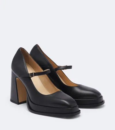 Souliers Martinez Casilda Leather Platform Mary Jane Pumps In Black