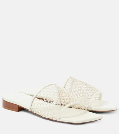 Souliers Martinez Chica Leather-trimmed Mesh Slides In White