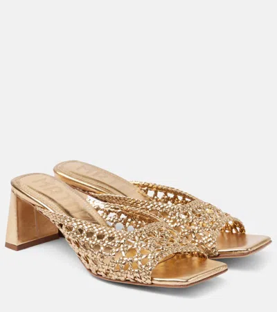 Souliers Martinez Ernestina Woven Metallic Leather Mules In Gold