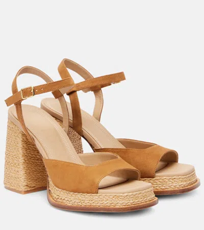 Souliers Martinez Plateausandalen Gracia Aus Veloursleder In Brown