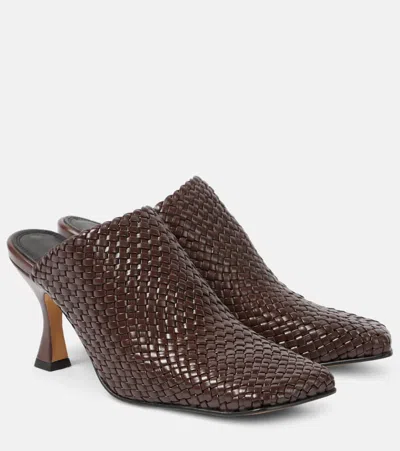 Souliers Martinez Jacinta Woven Leather Mules In Brown