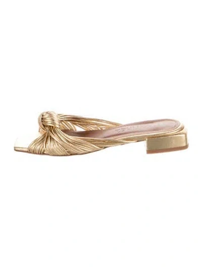 Pre-owned Souliers Martinez Leather Pleated Accents Slides In Gold/metallic