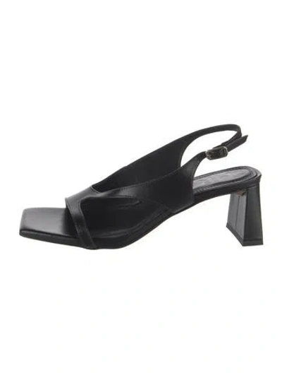 Pre-owned Souliers Martinez Leather Slingback Sandals In Black