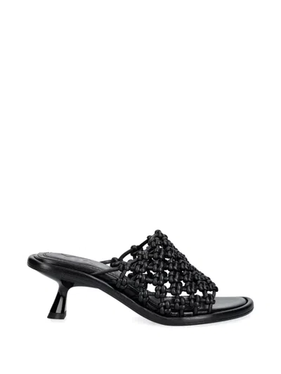Souliers Martinez Mariza Woven Kitten-heel Sandals In Black