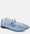 Souliers Martinez Minima Leather-trimmed Tulle Mary Jane Flats In Blue