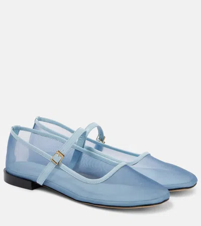Souliers Martinez Minima Leather-trimmed Tulle Mary Jane Flats In Blue