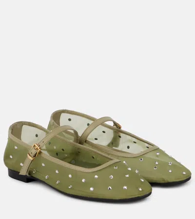Souliers Martinez Mylena Embellished Mary Jane Flats In Green