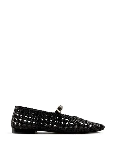 Souliers Martinez Paris Woven Buckle-fastening Ballet Flats In Black