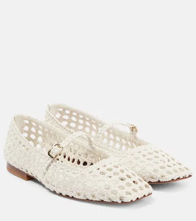 Souliers Martinez Paris Woven Leather Ballet Flats In White