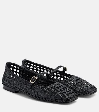 Souliers Martinez Paris Woven Leather Mary Jane Flats In Black