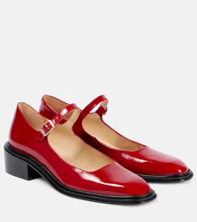 Souliers Martinez Penelope Leather Mary Jane Pumps In Red