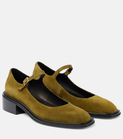 Souliers Martinez Penelope Suede Ballet Flats In Kaki
