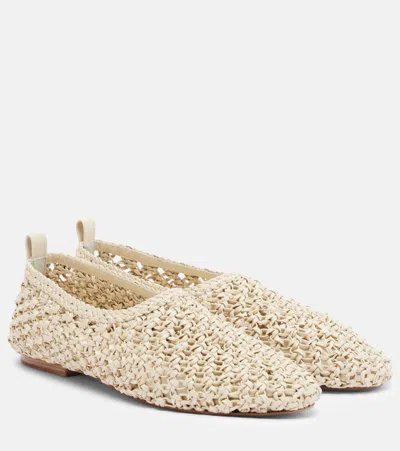 Souliers Martinez Pisa Woven Leather Ballet Flats In White